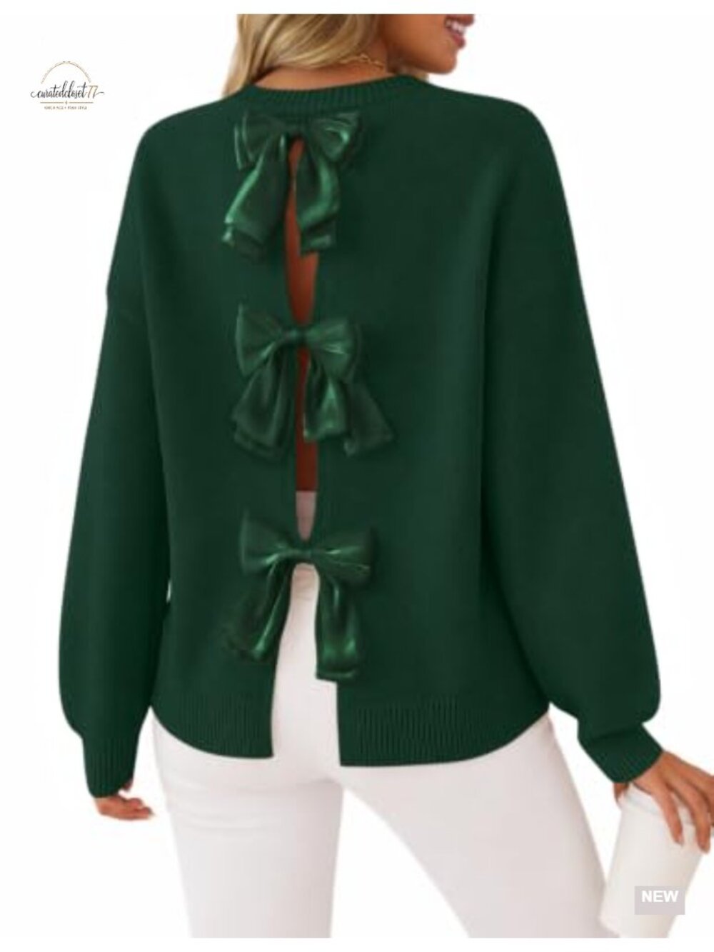 Oversized Bow Back Sweater Crew Neck Pullover